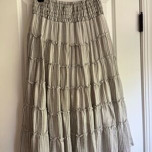 Tiered gathered stripe maxi skirt